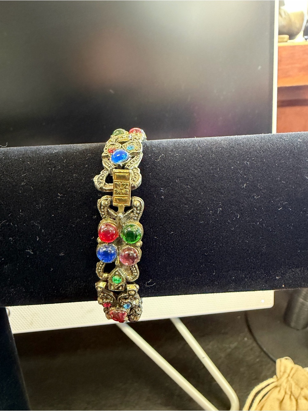 Vintage-Inspired Gold Multicolor Glass Stone Bracelet